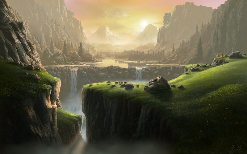 Lion on Grassy Cliff — Green