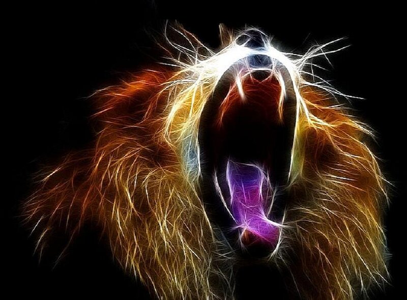 Lion Roaring — Black, Dramatic, Digital Art