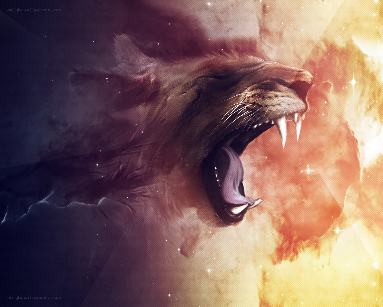lion roaring in cosmic space