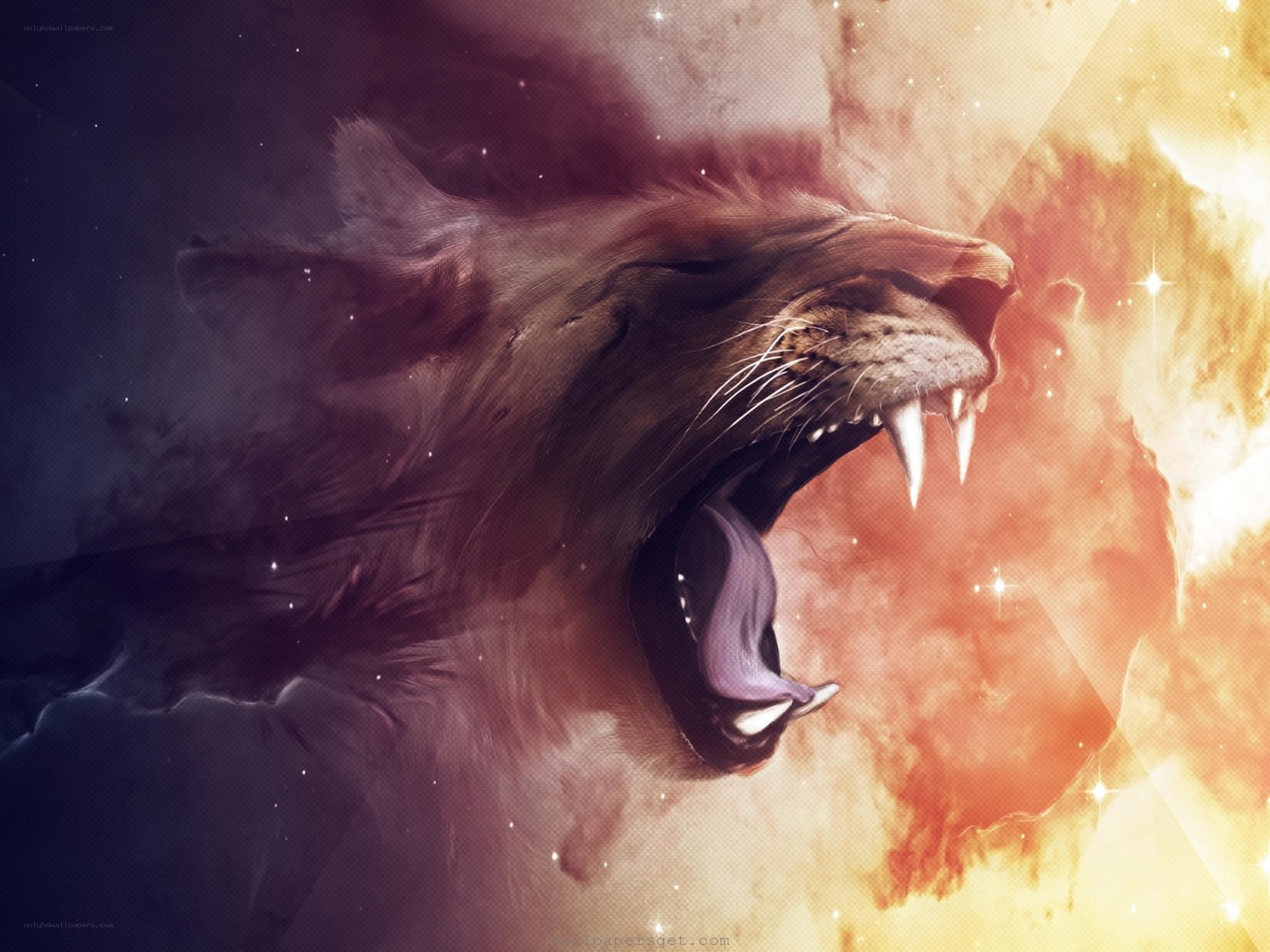 lion roaring in cosmic space