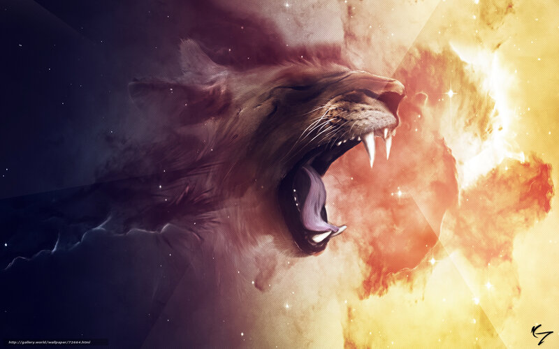 lion roaring in cosmic space