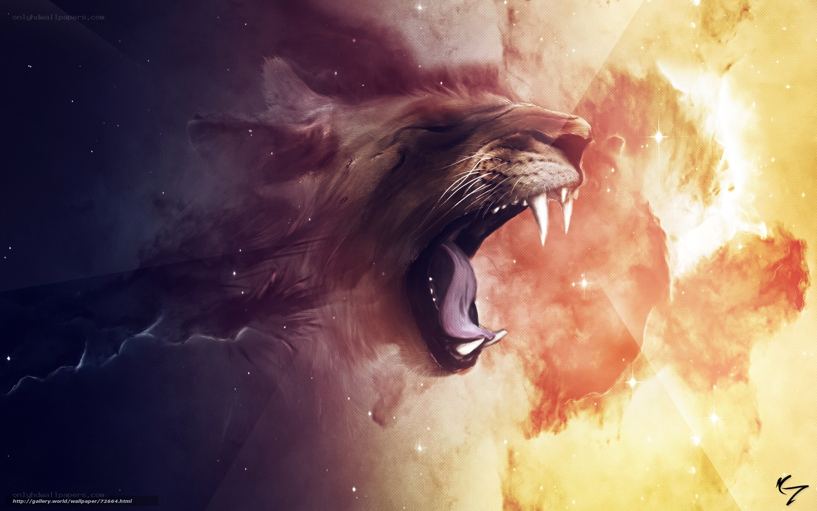 lion roaring in cosmic space
