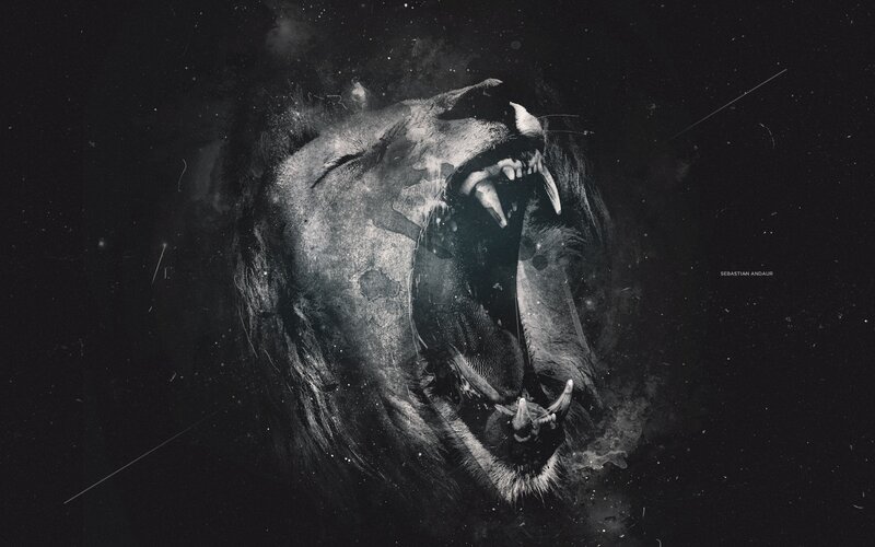 Lion Roaring in Darkness — Black, Dramatic, Night