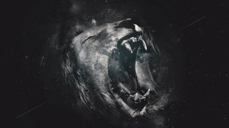 Lion Roaring in Darkness — Black, Dramatic