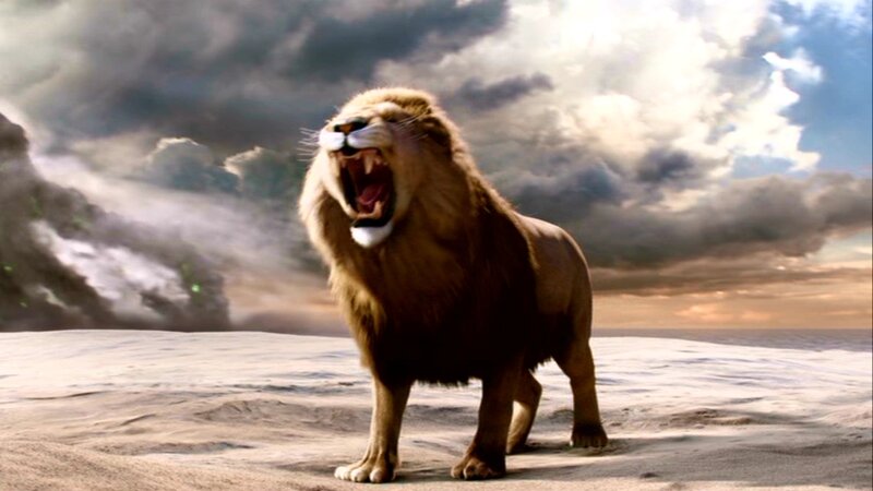 Lion Roaring in Desert — Brown