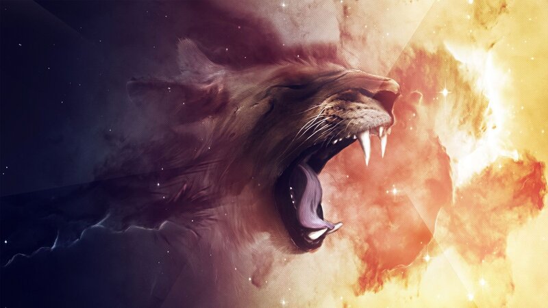 Lion Roaring in Space — Purple