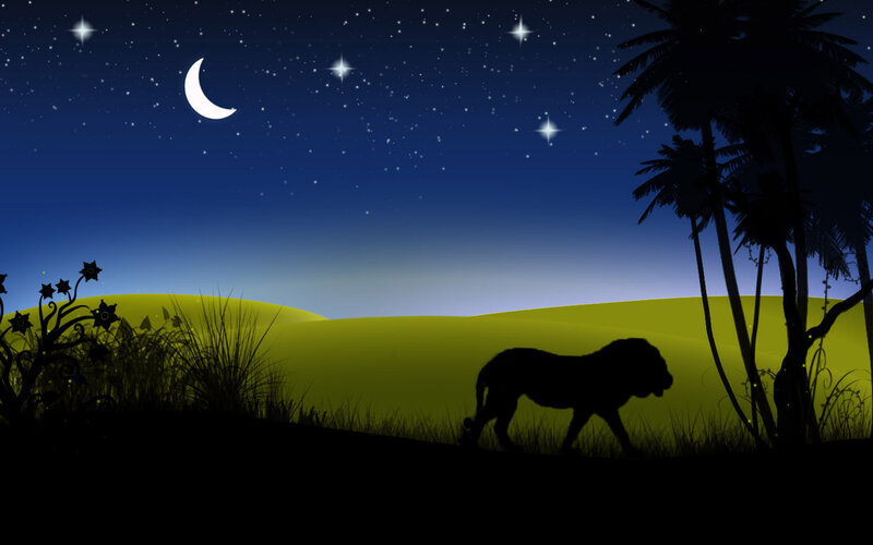 Lion Silhouette at Night — Blue