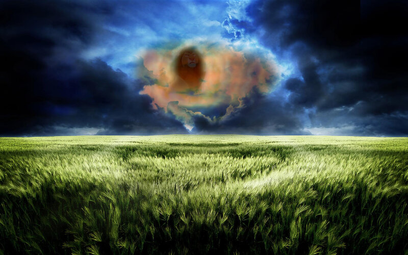 lion spirit in stormy sky