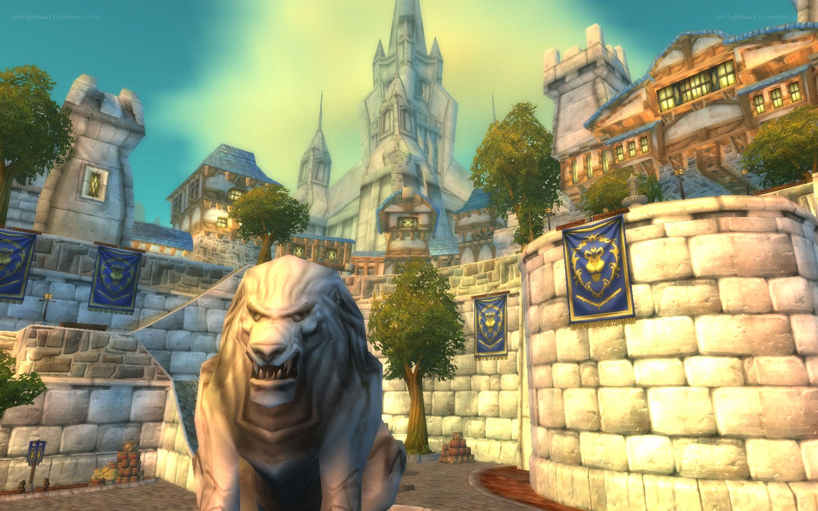 Lion statue in a fantasy city