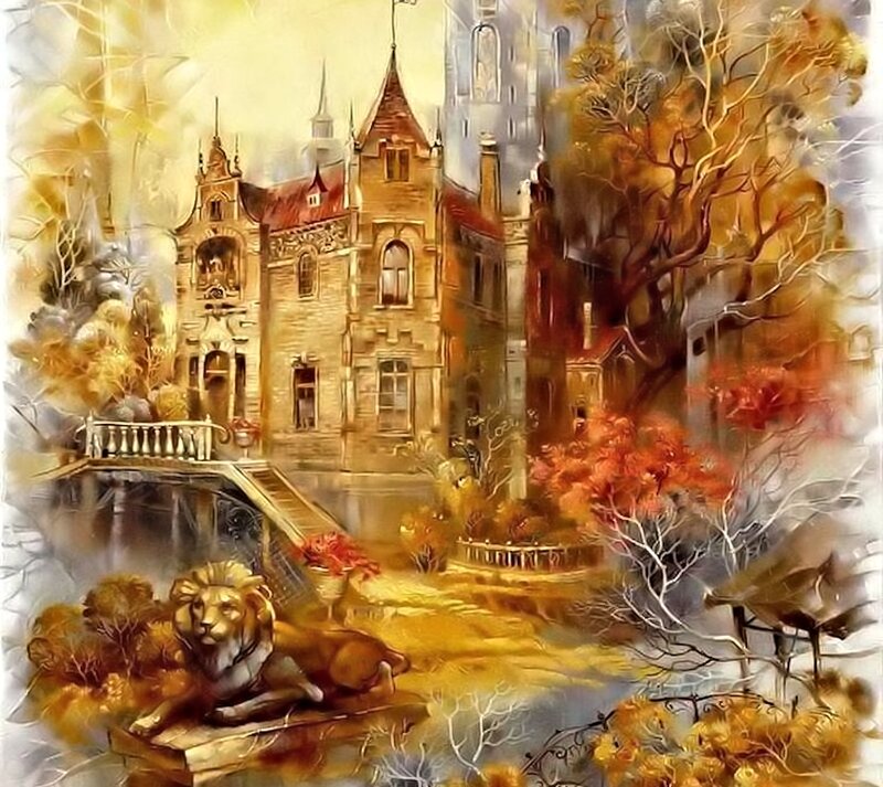 Lion Statue in Garden — Gold