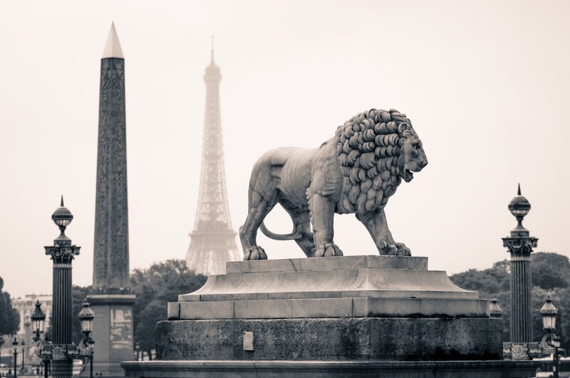 Lion Statue on Pedestal — Gray