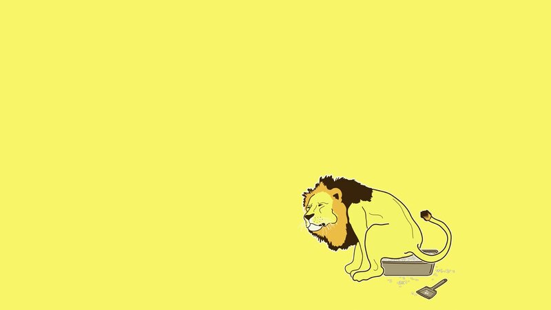 Lion Using Litter Box — Yellow