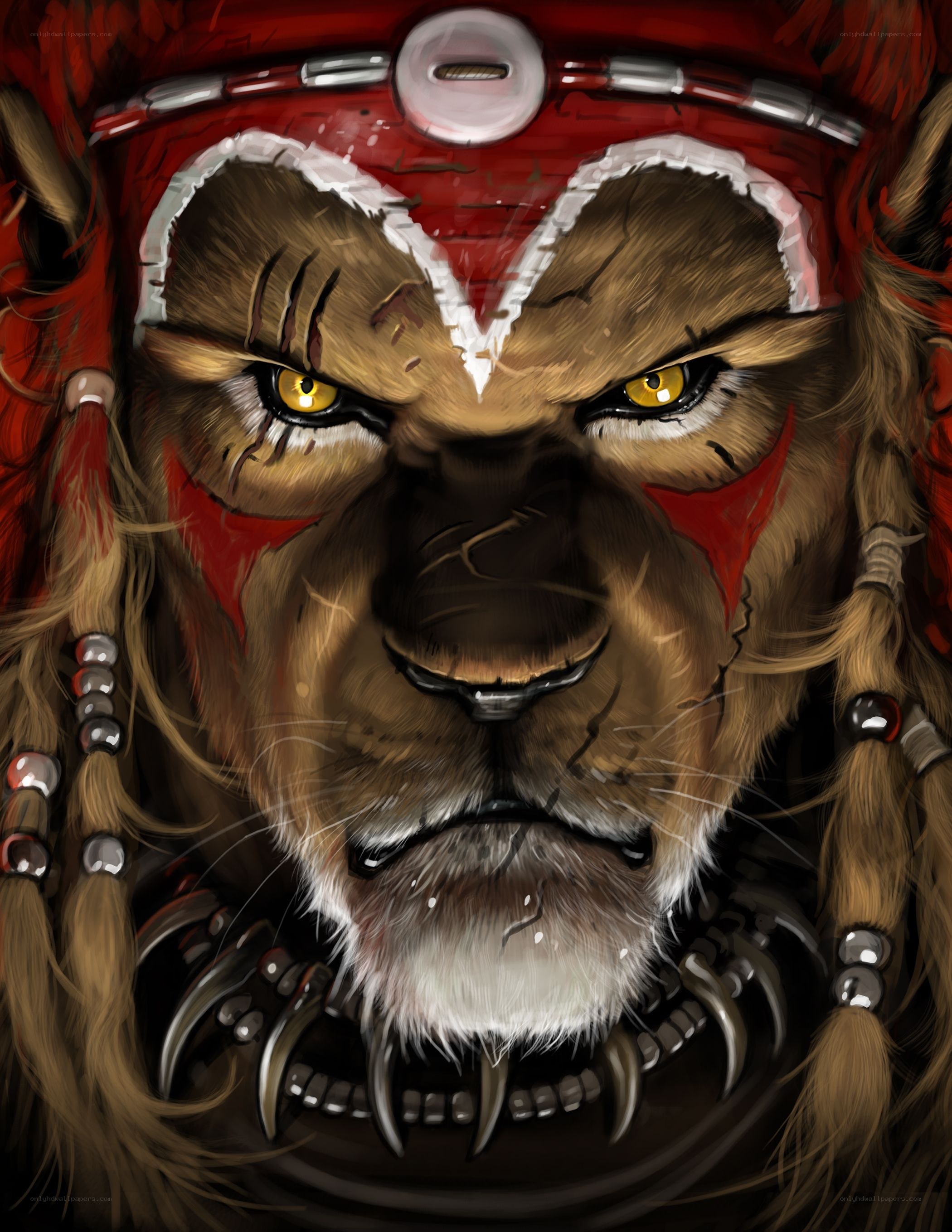 lion warrior with tribal paint