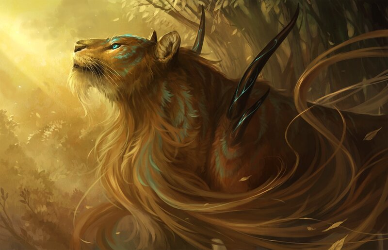 Lion with Blue Markings — Brown, Serene, Sunset