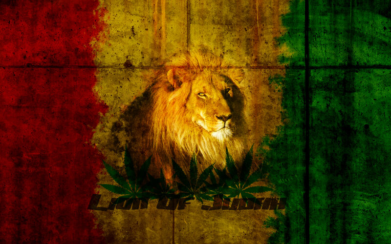 Lion with Cannabis Leaves