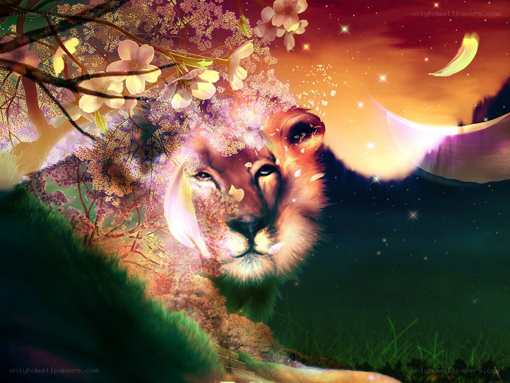 lion with cherry blossoms