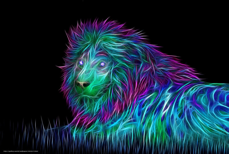 Lion with Colorful Mane — Green, Dramatic, Night