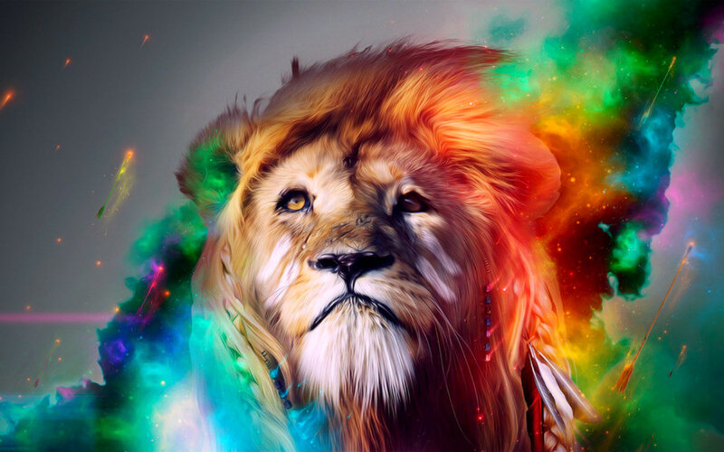 Lion with Colorful Mane — Green