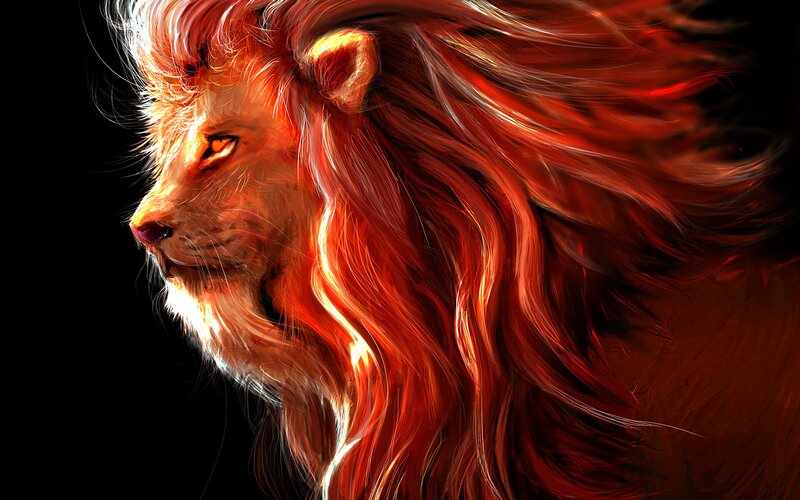 Lion with Fiery Mane — Red