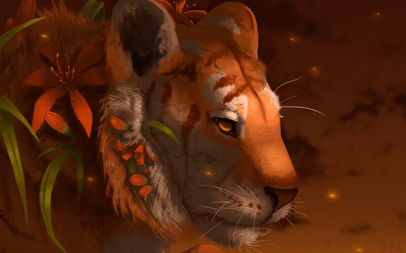 Lion with Flowers
