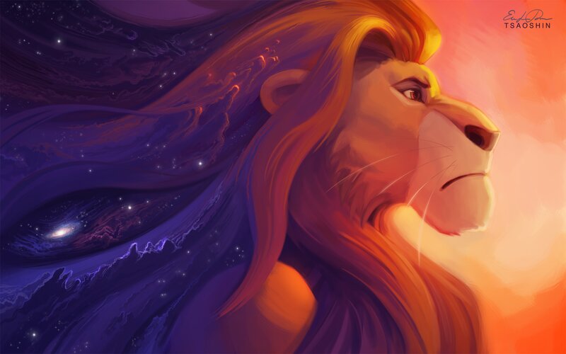 Lion with Flowing Mane — Purple