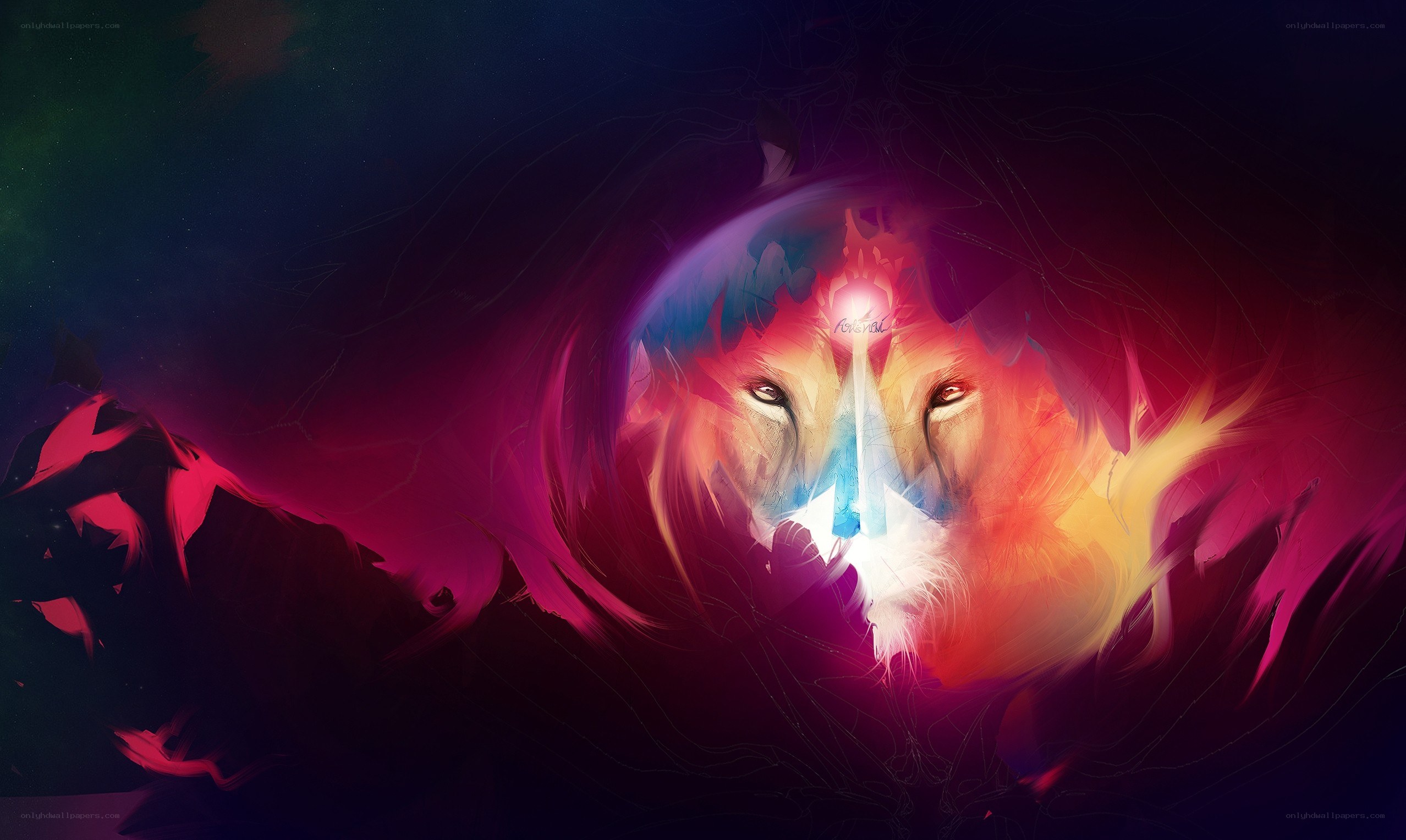 lion with glowing crystal