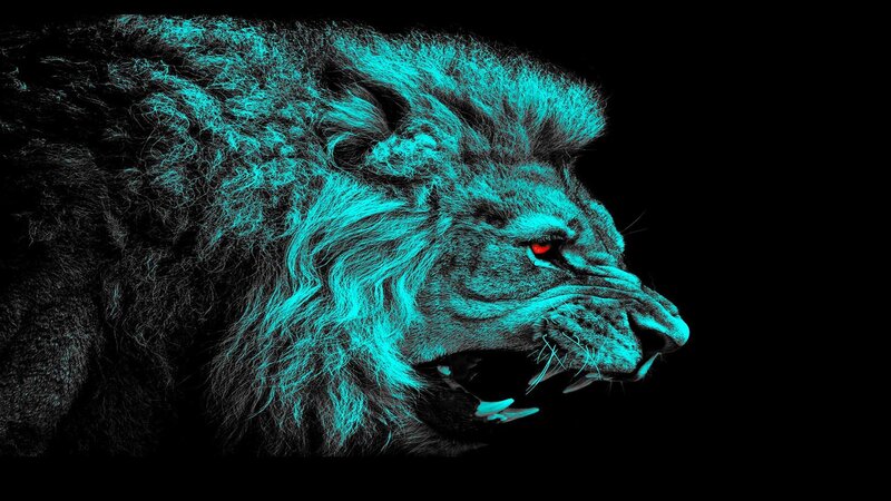 Lion with Glowing Mane — Cyan