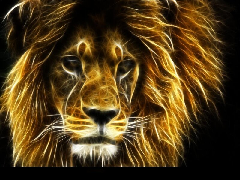 Lion with Glowing Mane — Yellow, Dramatic, Digital Art