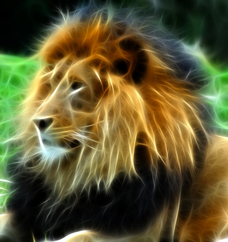 Lion with Glowing Mane — Yellow, Dramatic