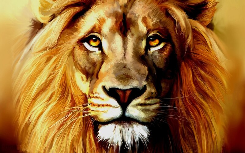 Lion with Golden Mane — Gold, Dramatic, Digital Art, Eyes