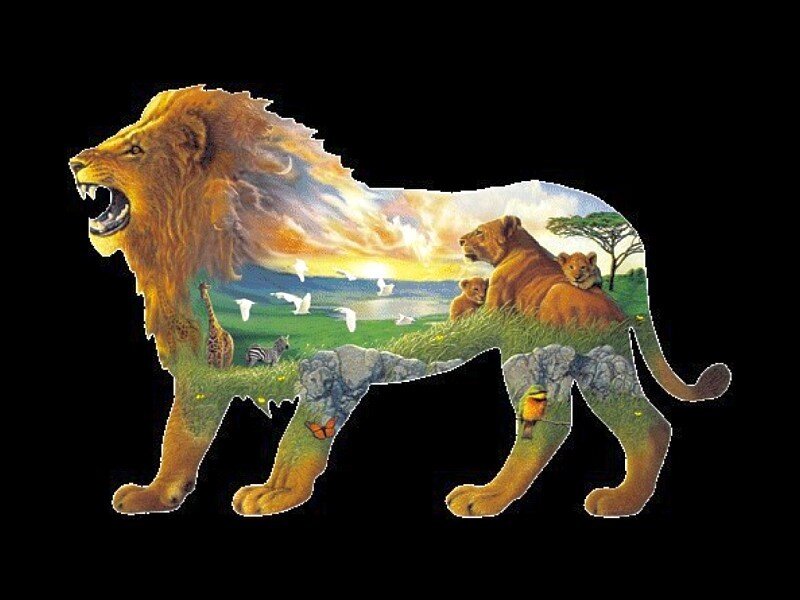 lion with nature scene