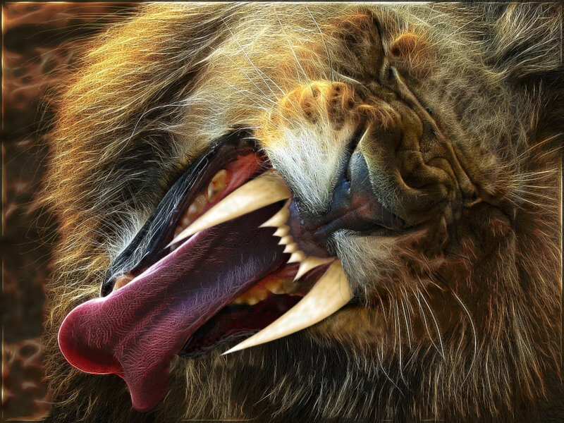 Lion with Open Mouth — Brown, Intense