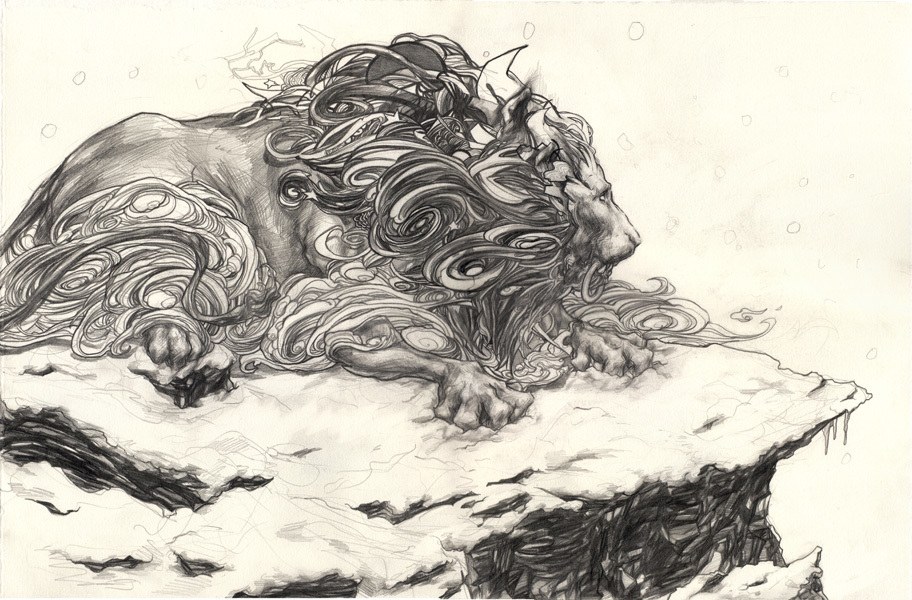Lion with swirling mane