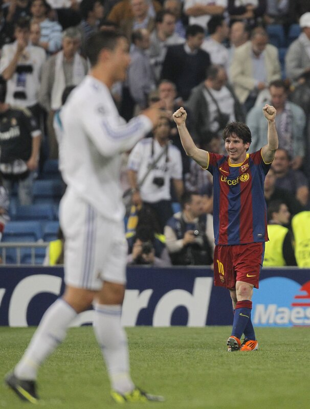 Lionel Messi celebrates on the field
