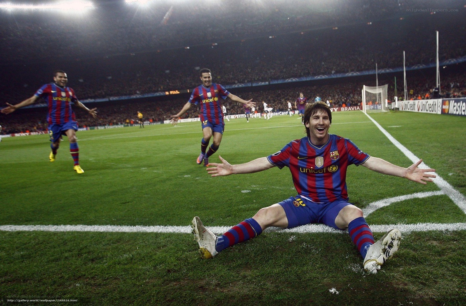 Lionel Messi celebrates on the field