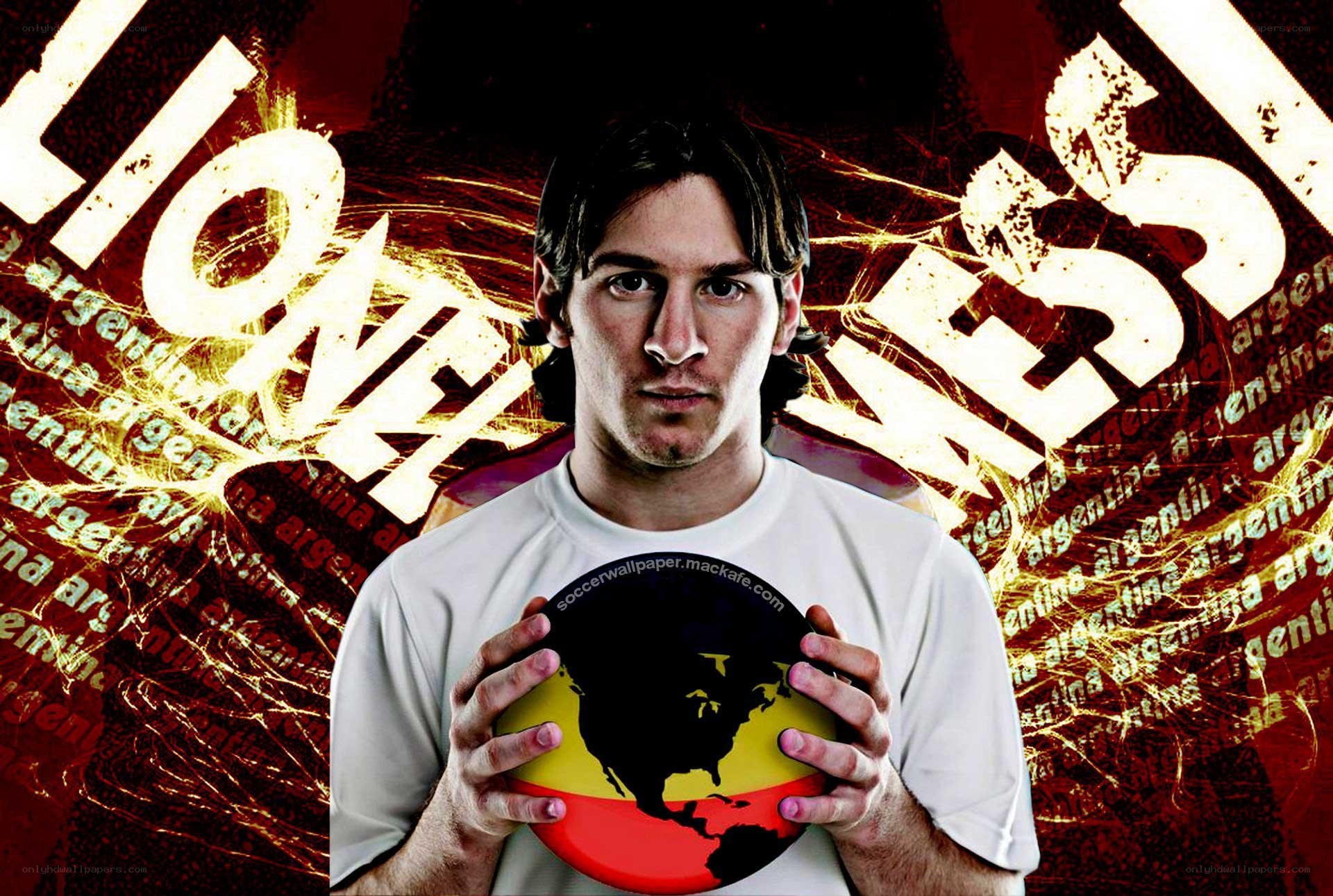 Lionel Messi holding globe
