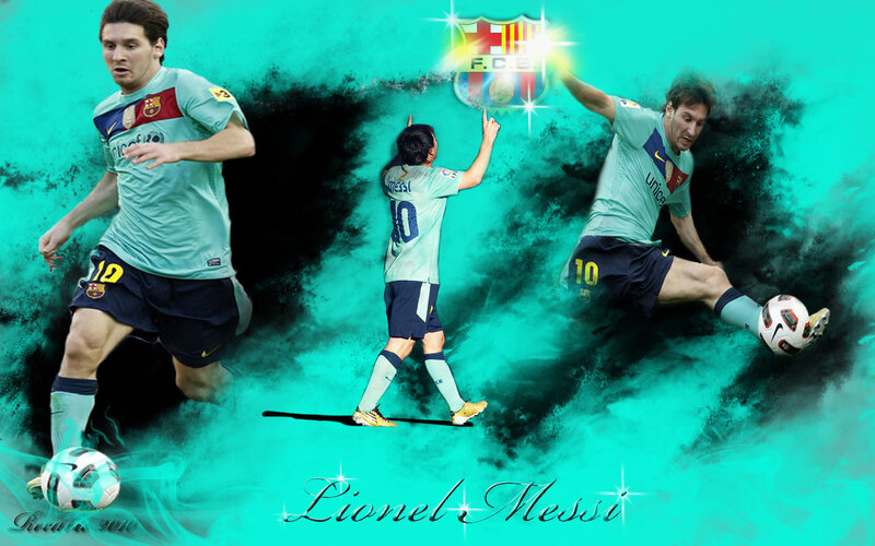 Lionel Messi Playing Soccer — Teal