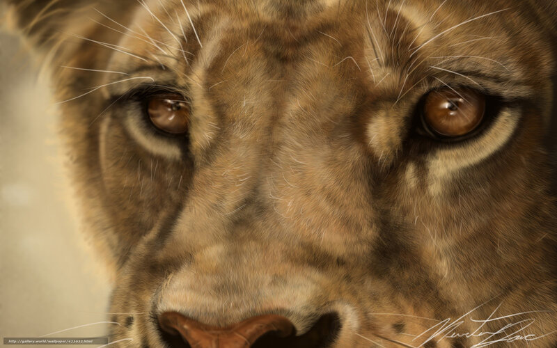 Lioness Face Close-up — Brown, Intense, Digital Art
