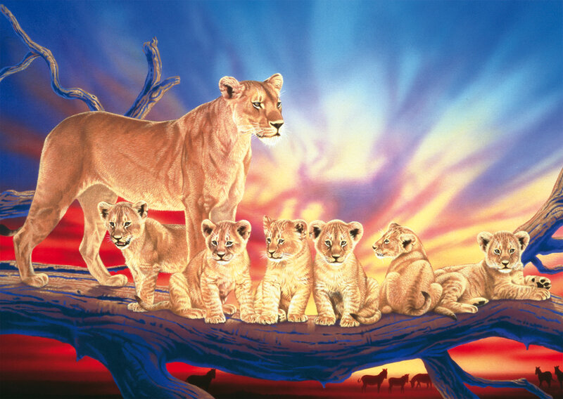Lioness with Cubs — Blue