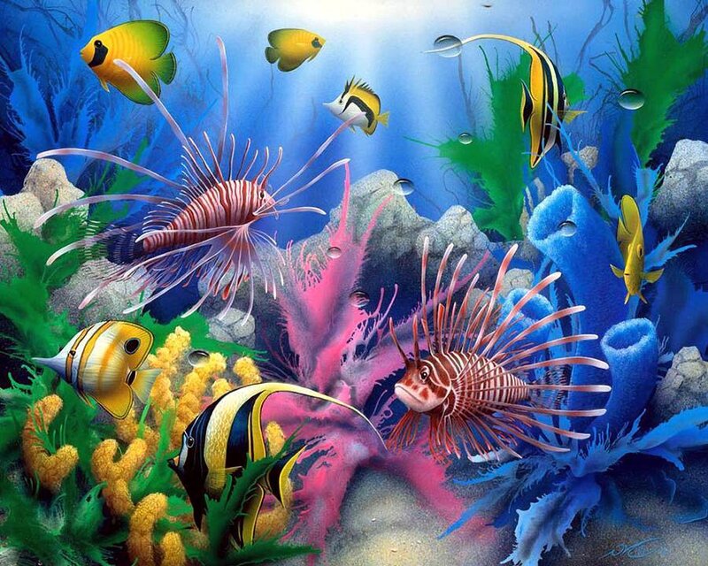 Lionfish in Coral Reef — Blue