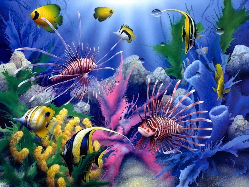 Lionfish in Coral Reef — Blue, Vibrant, Digital Art