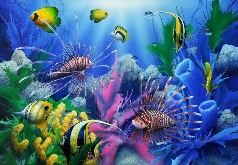 Lionfish in Coral Reef — Blue, Vibrant