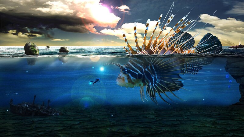 Lionfish in Ocean — Blue