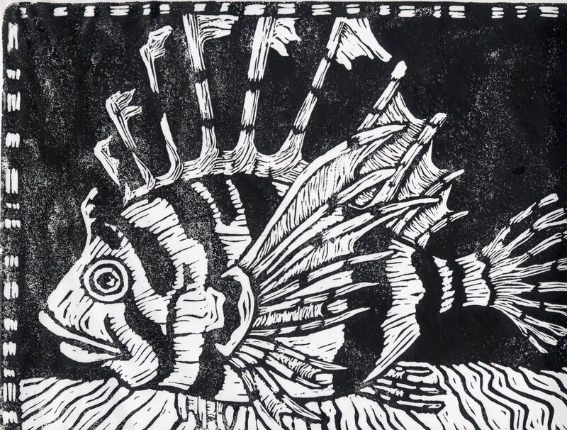 Lionfish linocut print
