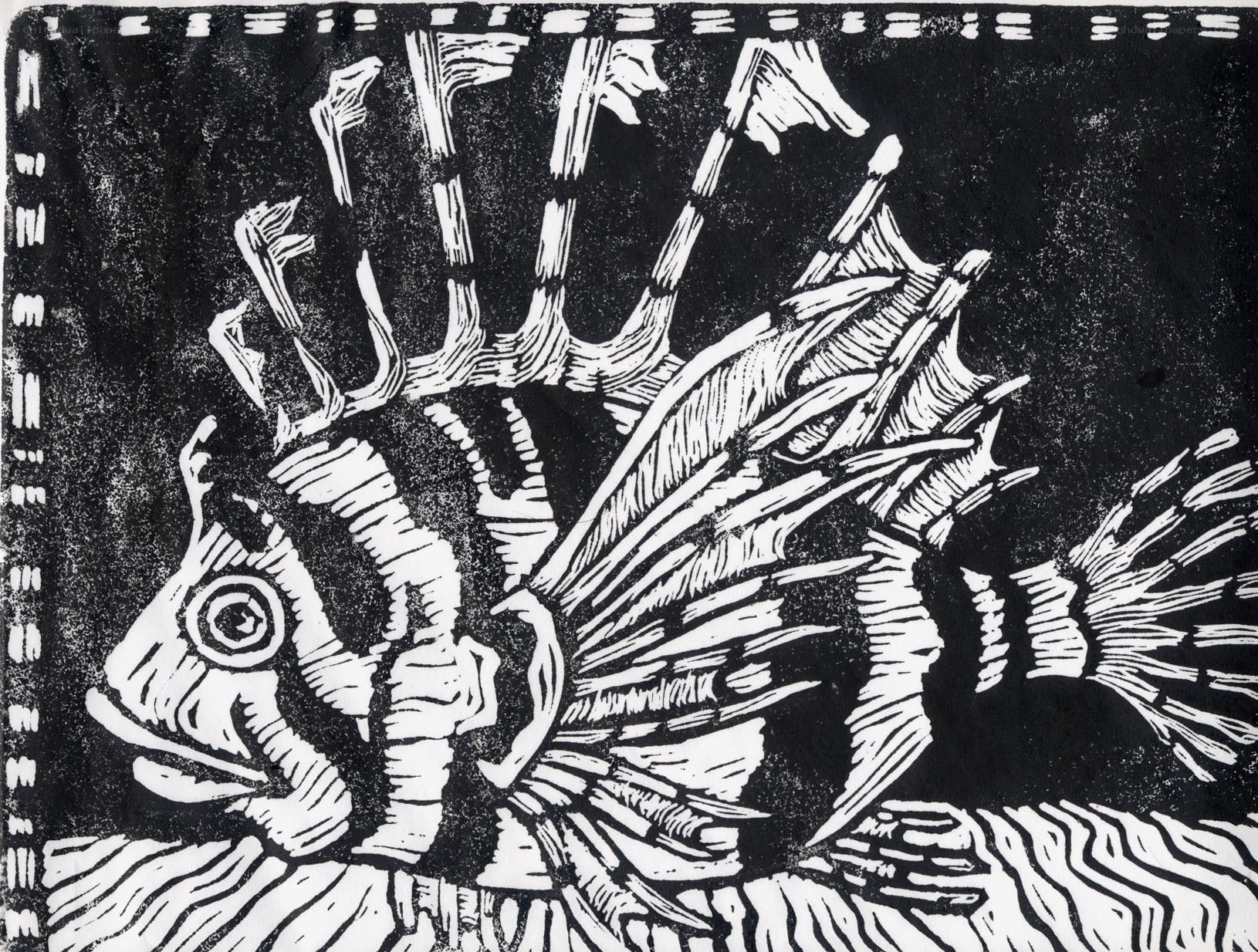 Lionfish linocut print