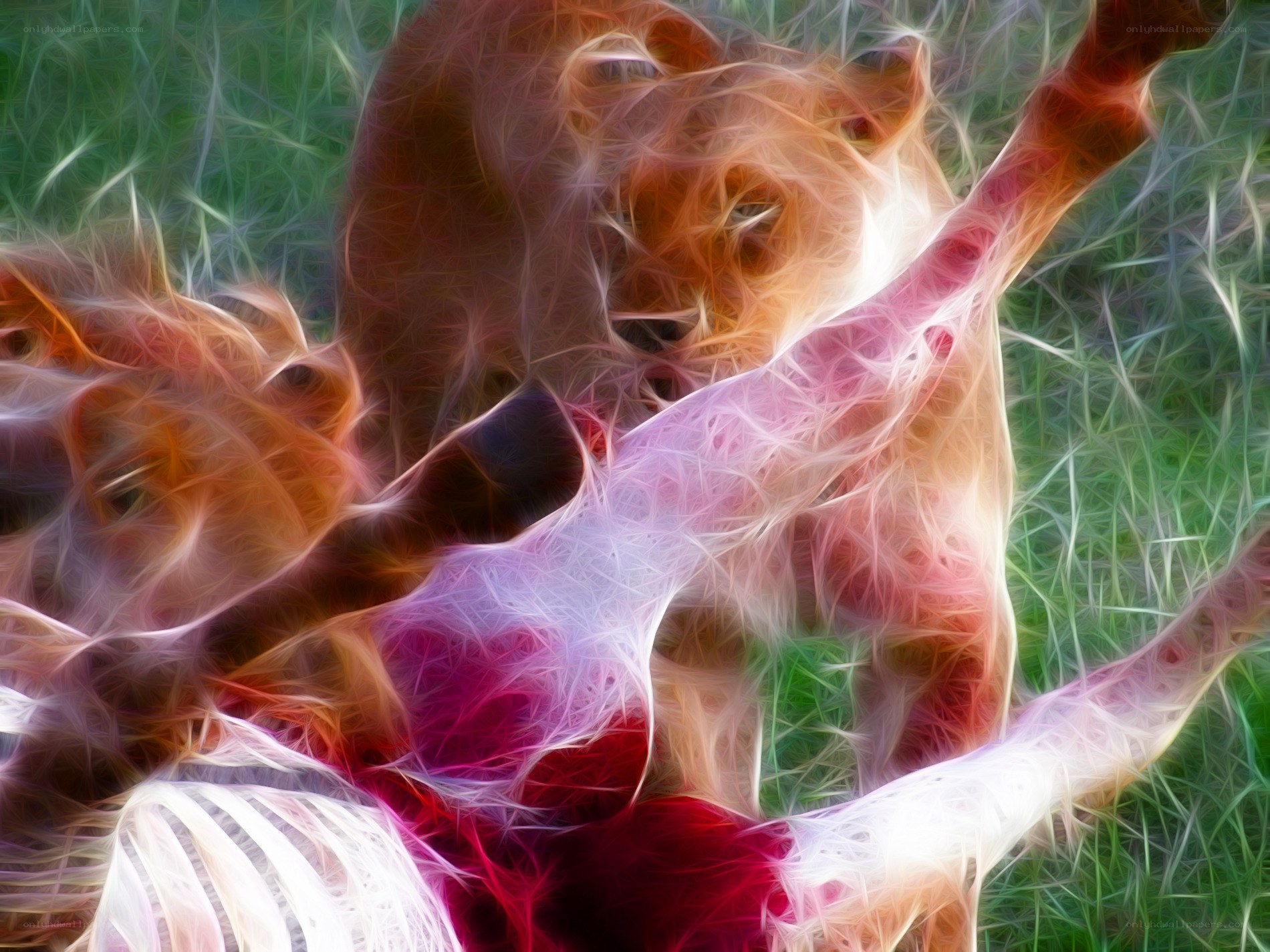 Lions in a stylized digital art