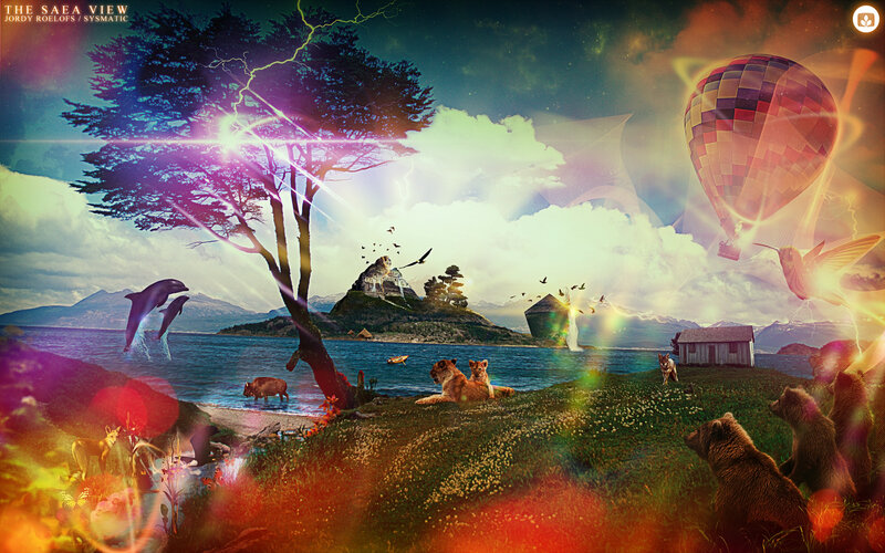 Lions on Grassy Shore