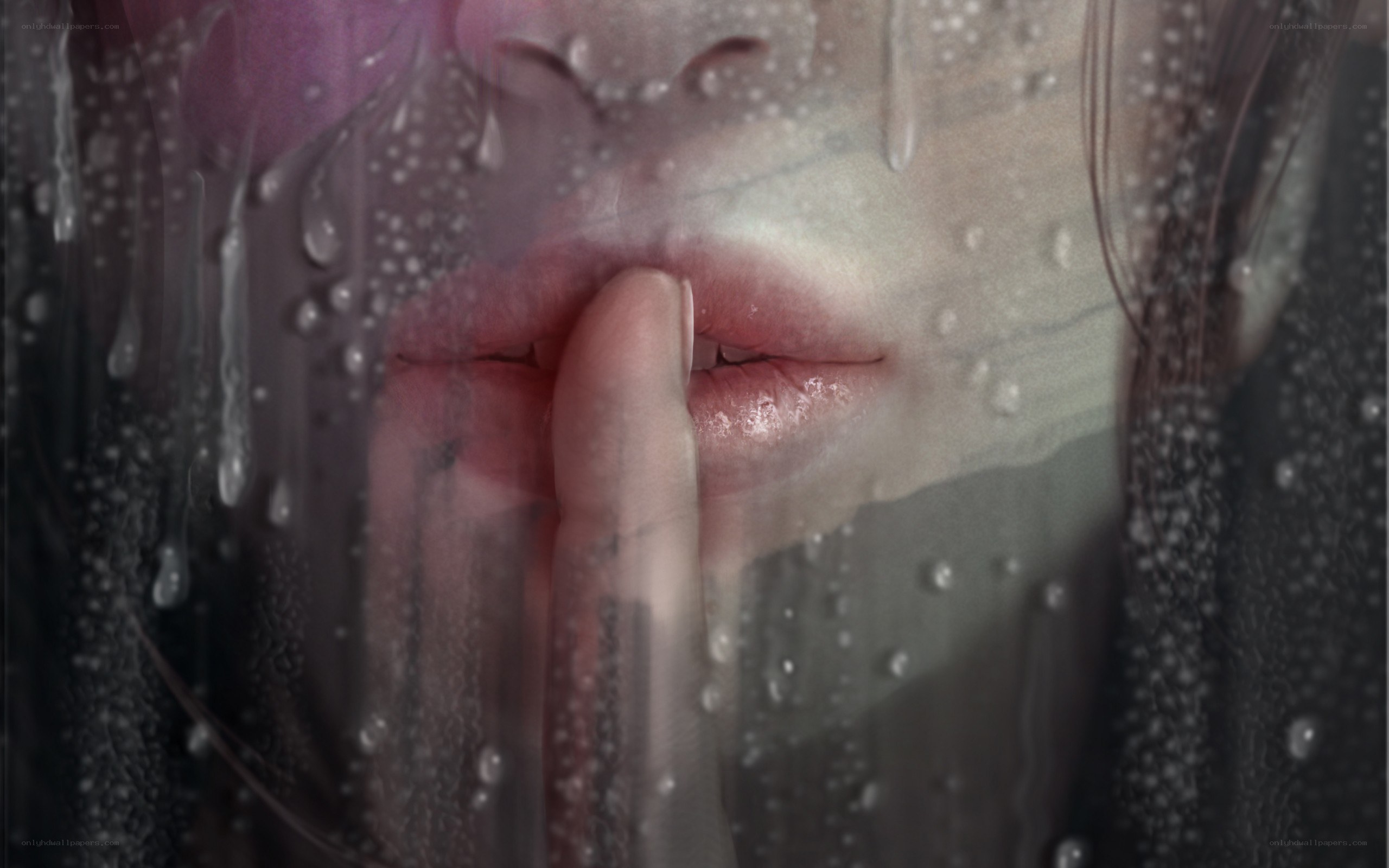 lips behind a wet glass