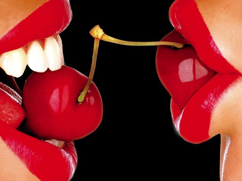 Lips Eating Cherry — Red, Sensual