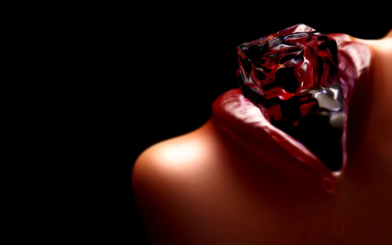Lips Holding Ice Cube